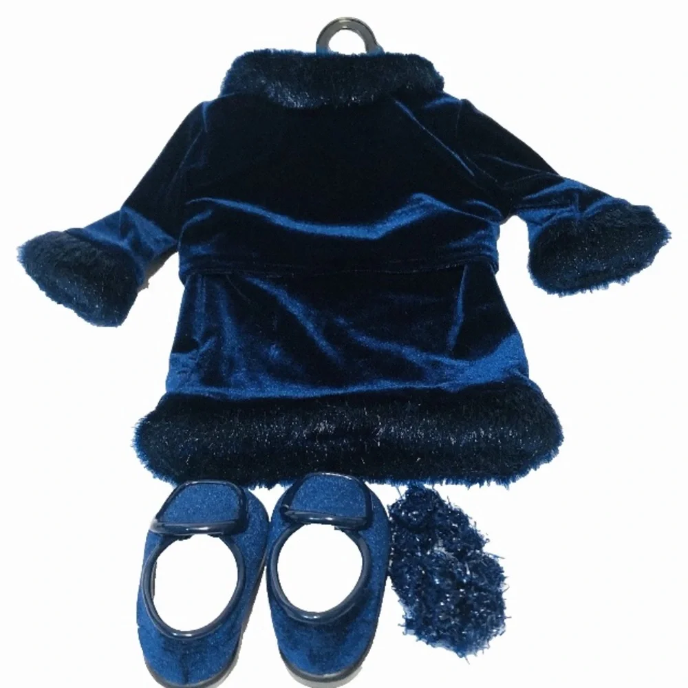 American Girl Blue Velvet Holiday 2000 Jacket Skirt Shoes Hair Accessory